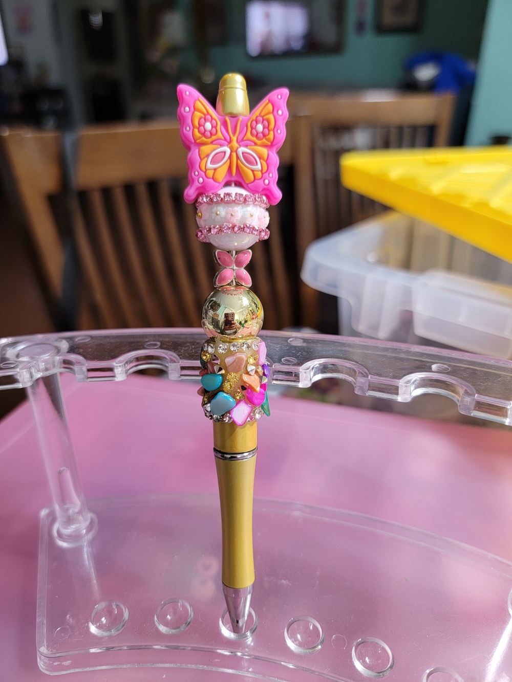 Decorative Pink & Gold Butterfly Beaded Pen - Picture 3 of 4